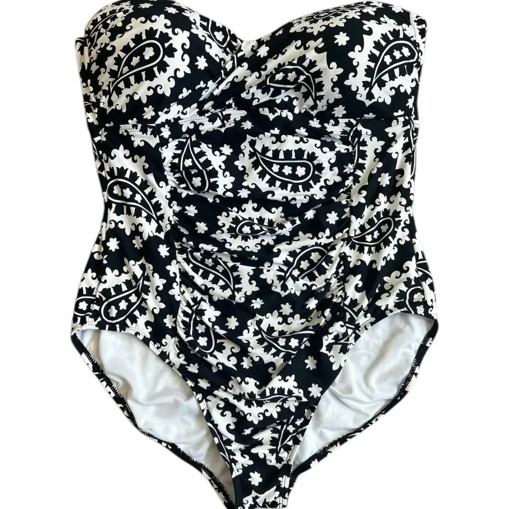 Ann Cole Ruched One Piece · Paisley Swimsuit Size 16  Slimming Fit Tummy Control - Picture 3 of 5